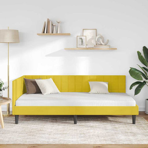 vidaXL Corner Bed Frame with Headboard Yellow 100 x 200 cm Velvet