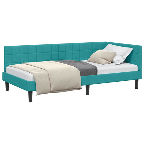 vidaXL Corner Bed Frame with Headboard Turquoise 100 x 200 cm Velvet