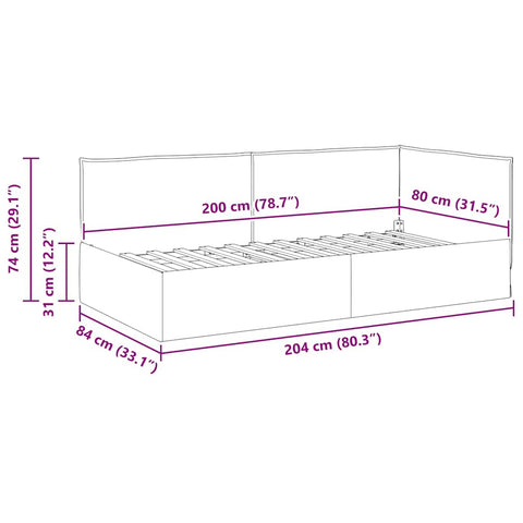 vidaXL Corner Bed Frame with Headboard Dark green 80 x 200 cm Fabric