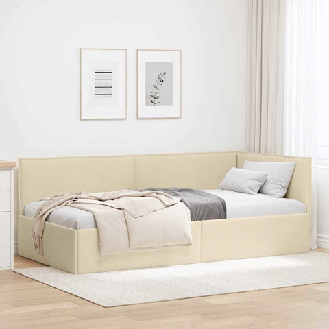 vidaXL Corner Bed Frame with Headboard Cream 80 x 200 cm Fabric