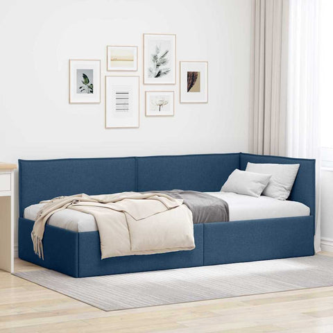 vidaXL Corner Bed Frame with Headboard Blue 80 x 200 cm Fabric