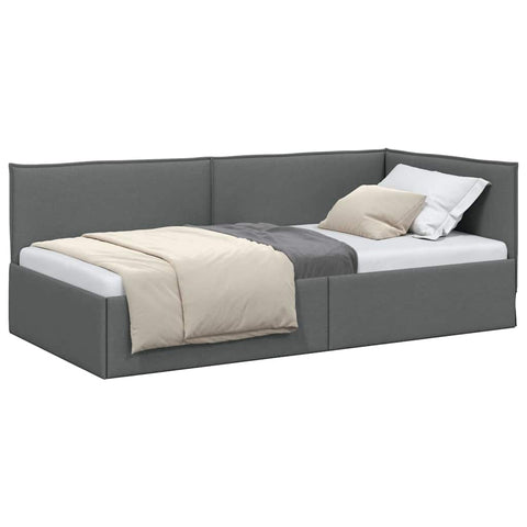 vidaXL Corner Bed Frame with Headboard Dark grey 90 x 190 cm Fabric