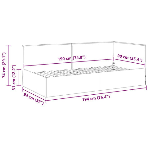 vidaXL Corner Bed Frame with Headboard Dark grey 90 x 190 cm Fabric