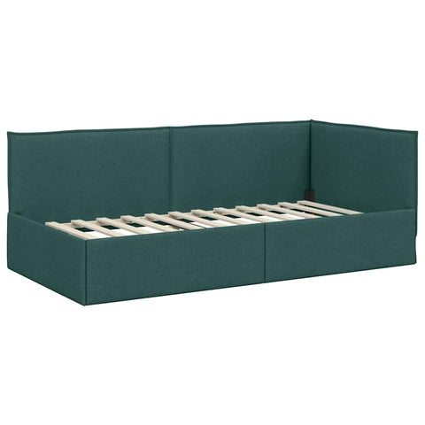 vidaXL Corner Bed Frame with Headboard Dark green 90 x 190 cm Fabric