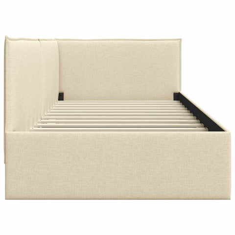 vidaXL Corner Bed Frame with Headboard Cream 90 x 190 cm Fabric