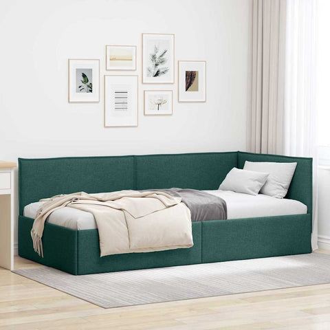 vidaXL Corner Bed Frame with Headboard Dark green 90 x 200 cm Fabric