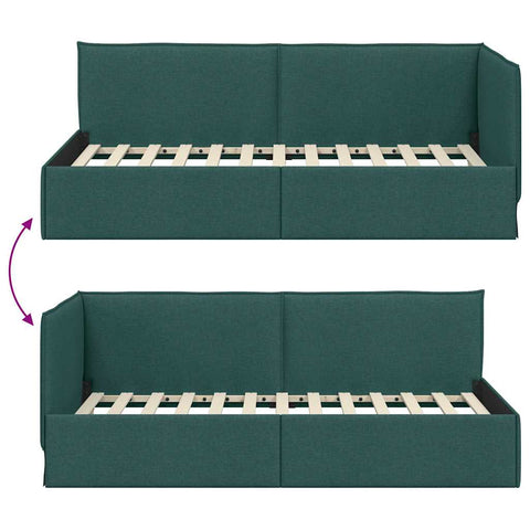 vidaXL Corner Bed Frame with Headboard Dark green 90 x 200 cm Fabric