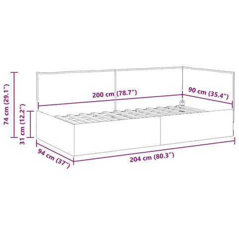 vidaXL Corner Bed Frame with Headboard Cream 90 x 200 cm Fabric