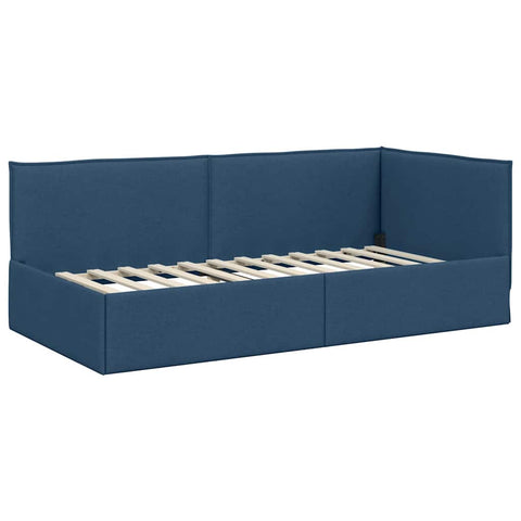 vidaXL Corner Bed Frame with Headboard Blue 90 x 200 cm Fabric