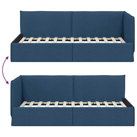 vidaXL Corner Bed Frame with Headboard Blue 90 x 200 cm Fabric
