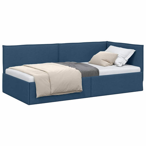 vidaXL Corner Bed Frame with Headboard Blue 90 x 200 cm Fabric