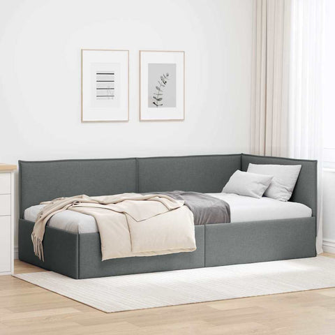 vidaXL Corner Bed Frame with Headboard Dark grey 100 x 200 cm Fabric