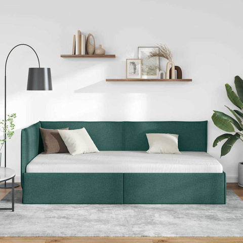 vidaXL Corner Bed Frame with Headboard Dark green 100 x 200 cm Fabric