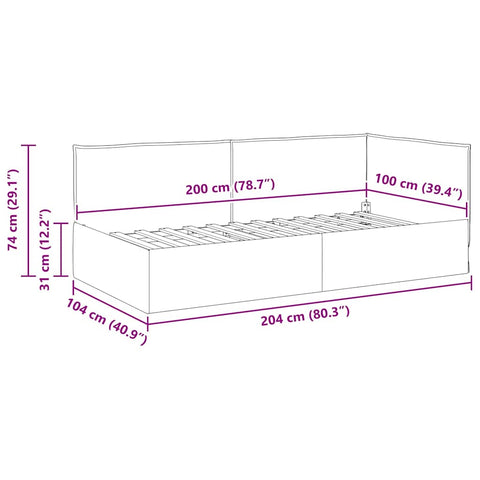 vidaXL Corner Bed Frame with Headboard Dark green 100 x 200 cm Fabric