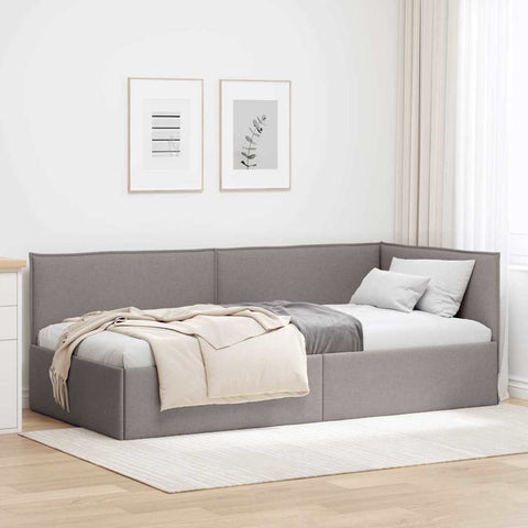 vidaXL Corner Bed Frame with Headboard Taupe 100 x 200 cm Fabric