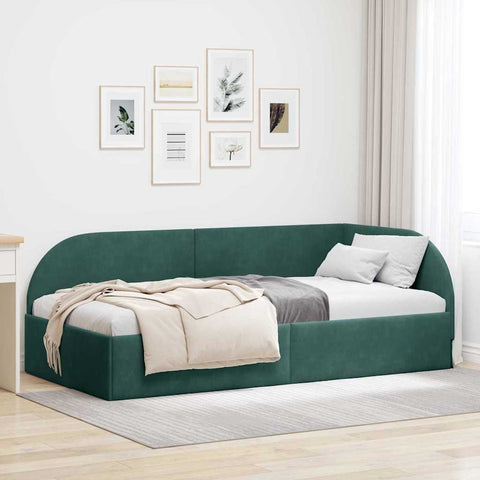 vidaXL Corner Bed Frame with Headboard Dark green 80 x 200 cm Velvet