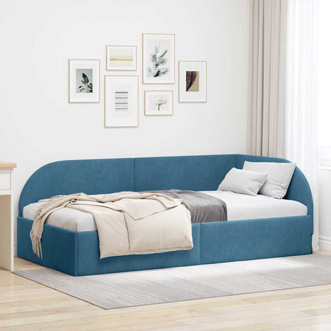 vidaXL Corner Bed Frame with Headboard Blue 90 x 200 cm Velvet