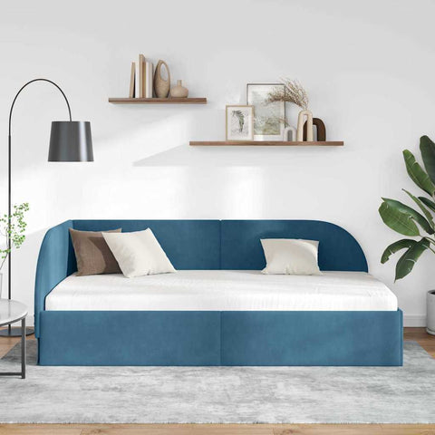 vidaXL Corner Bed Frame with Headboard Blue 90 x 200 cm Velvet