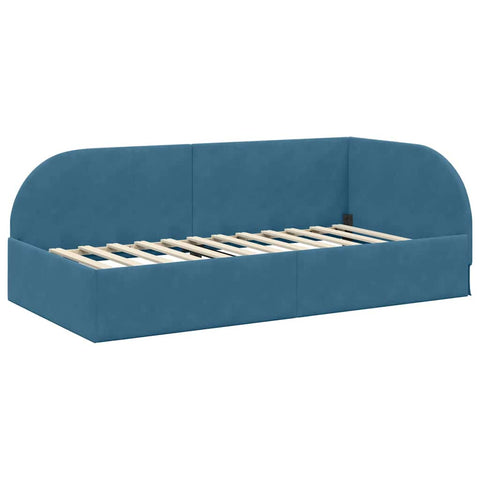 vidaXL Corner Bed Frame with Headboard Blue 90 x 200 cm Velvet
