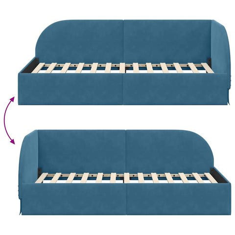 vidaXL Corner Bed Frame with Headboard Blue 90 x 200 cm Velvet