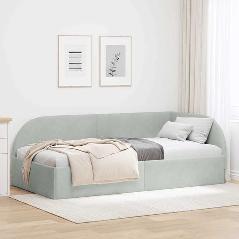 vidaXL Corner Bed Frame with Headboard Light grey 90 x 200 cm Velvet
