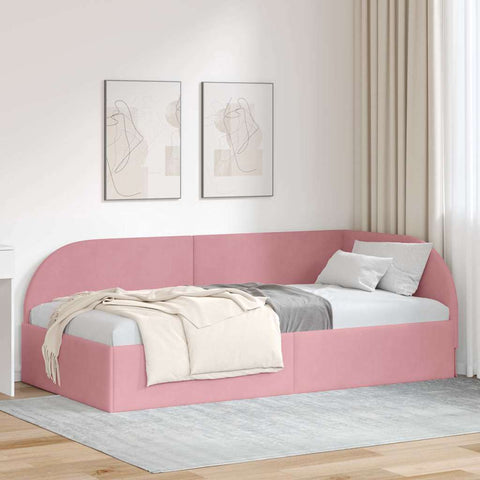 vidaXL Corner Bed Frame with Headboard Pink 90 x 200 cm Velvet