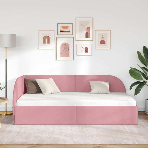 vidaXL Corner Bed Frame with Headboard Pink 90 x 200 cm Velvet