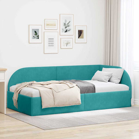 vidaXL Corner Bed Frame with Headboard Turquoise 100 x 200 cm Velvet