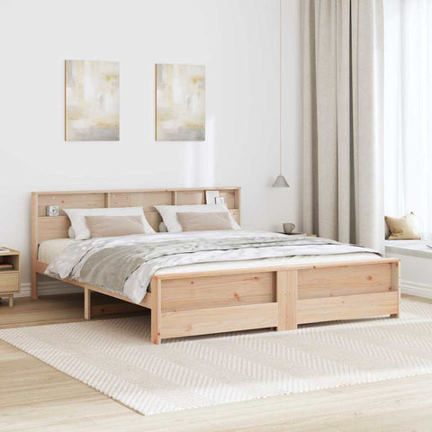 vidaXL Bed Frame with Headboard Brown 200 x 200 cm Solid pine wood