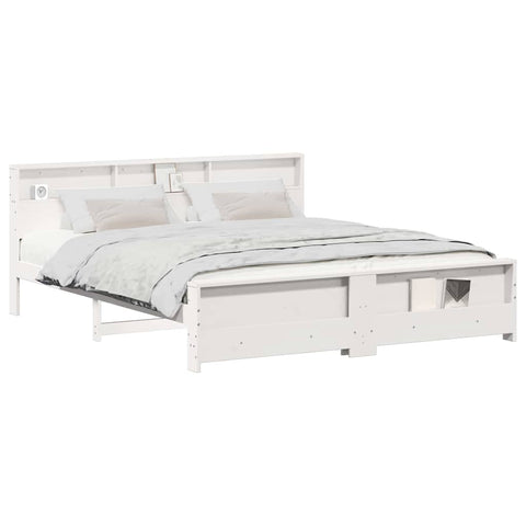 vidaXL Bed Frame with Headboard White 200 x 200 cm Solid pine wood