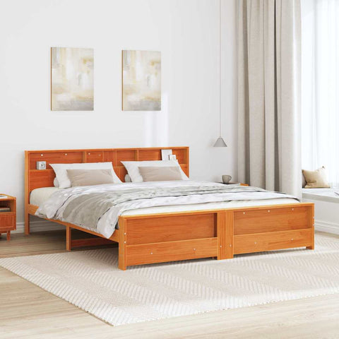 vidaXL Bed Frame with Headboard Wax brown 200 x 200 cm Solid pine wood
