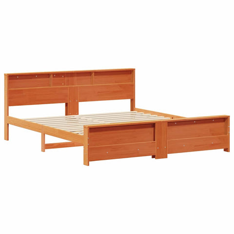 vidaXL Bed Frame with Headboard Wax brown 200 x 200 cm Solid pine wood