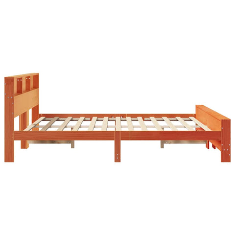 vidaXL Bed Frame with Headboard Wax brown 200 x 200 cm Solid pine wood