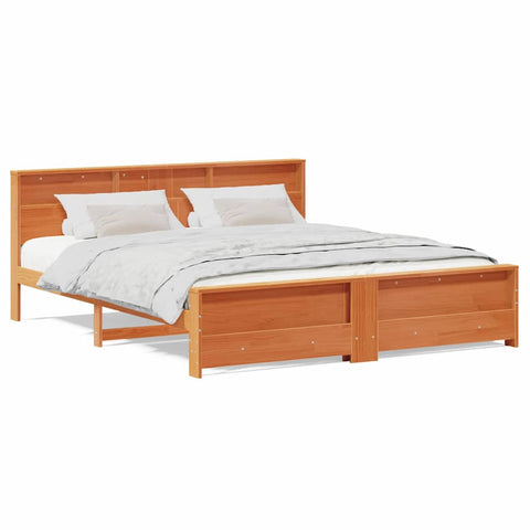 vidaXL Bed Frame with Headboard Wax brown 200 x 200 cm Solid pine wood