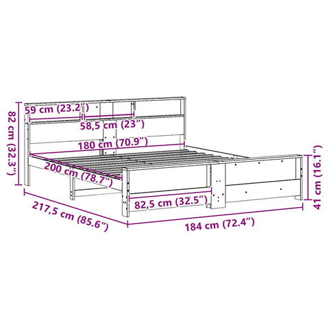 vidaXL Bed Frame with Headboard Brown 180 x 200 cm Solid pine wood