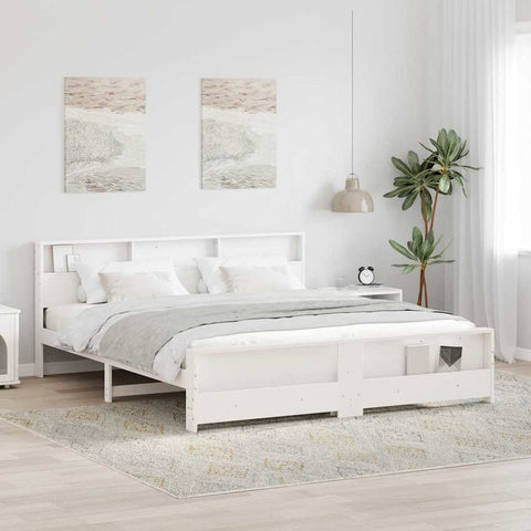 vidaXL Bed Frame with Headboard White 180 x 200 cm Solid pine wood