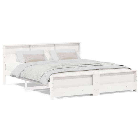 vidaXL Bed Frame with Headboard White 180 x 200 cm Solid pine wood