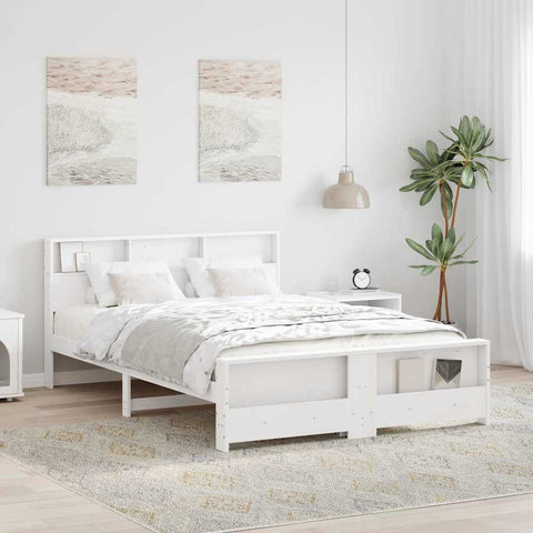 vidaXL Bed Frame with Headboard White 160 x 200 cm Solid pine wood