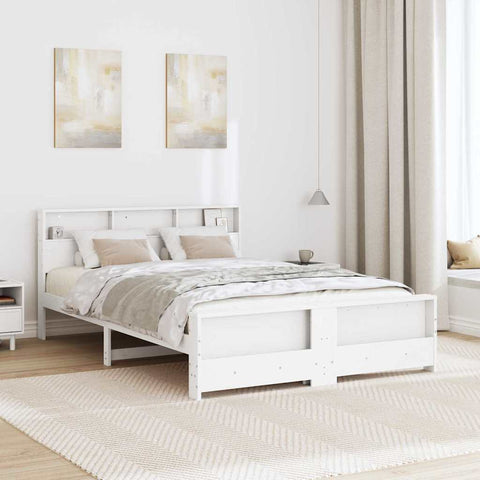 vidaXL Bed Frame with Headboard White 160 x 200 cm Solid pine wood