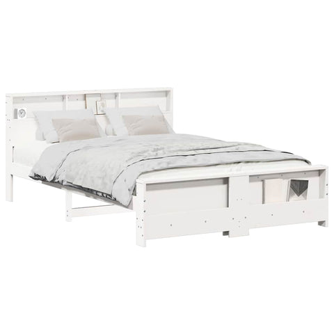 vidaXL Bed Frame with Headboard White 160 x 200 cm Solid pine wood
