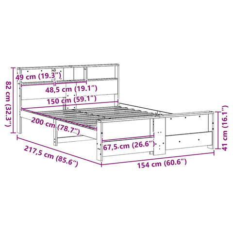 vidaXL Bed Frame with Headboard Wax brown 150 x 200 cm Solid pine wood