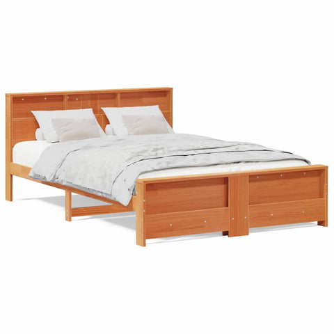 vidaXL Bed Frame with Headboard Wax brown 150 x 200 cm Solid pine wood