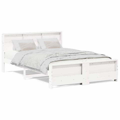vidaXL Bed Frame with Headboard White 140 x 200 cm Solid pine wood