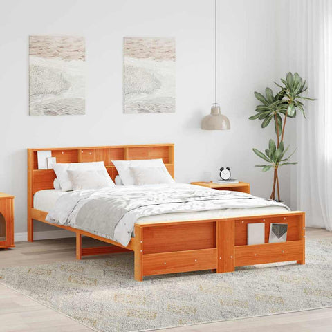 vidaXL Bed Frame with Headboard Wax brown 140 x 200 cm Solid pine wood