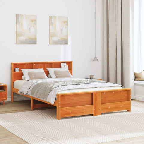 vidaXL Bed Frame with Headboard Wax brown 140 x 200 cm Solid pine wood