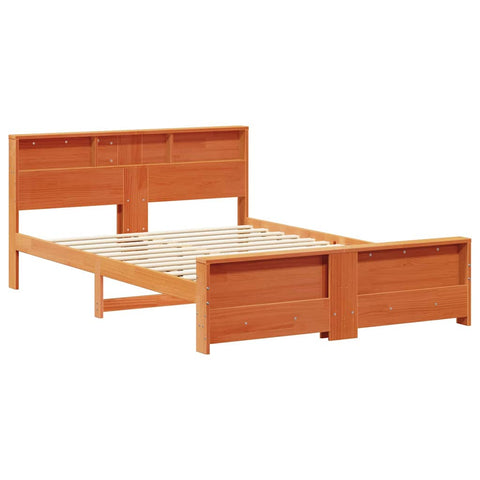 vidaXL Bed Frame with Headboard Wax brown 140 x 200 cm Solid pine wood