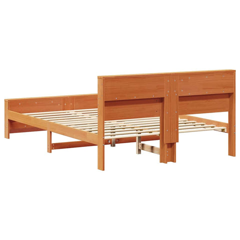 vidaXL Bed Frame with Headboard Wax brown 140 x 200 cm Solid pine wood