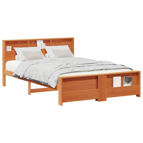 vidaXL Bed Frame with Headboard Wax brown 140 x 200 cm Solid pine wood