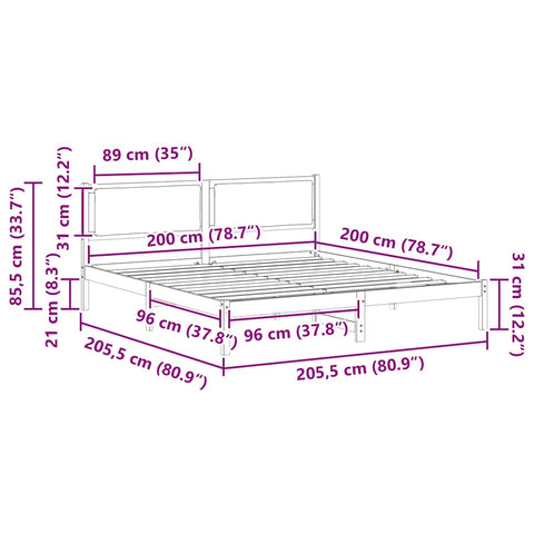 vidaXL Bed Frame with Headboard Black 200 x 200 cm Solid Pine Wood