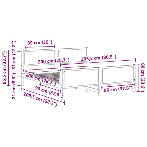 vidaXL Bed Frame with Headboard Black 200 x 200 cm Fabric